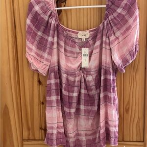 Anthropologie Purple and Pink Smocked Puff Sleeve Blouse